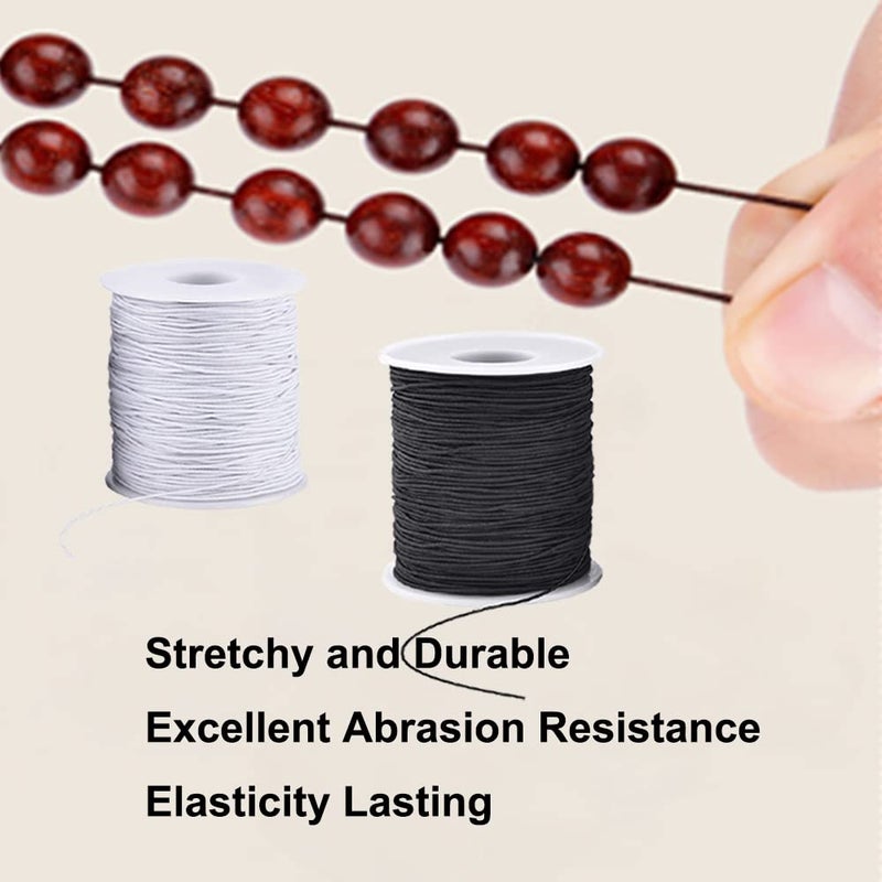 LUSTEMBER Stretchy String for Bracelets  4 Rolls 1 mm Sturdy Elastic String Elastic Cord for Jewelry Making  Necklaces  Beading (2 Black+ 2 White) - Image 5